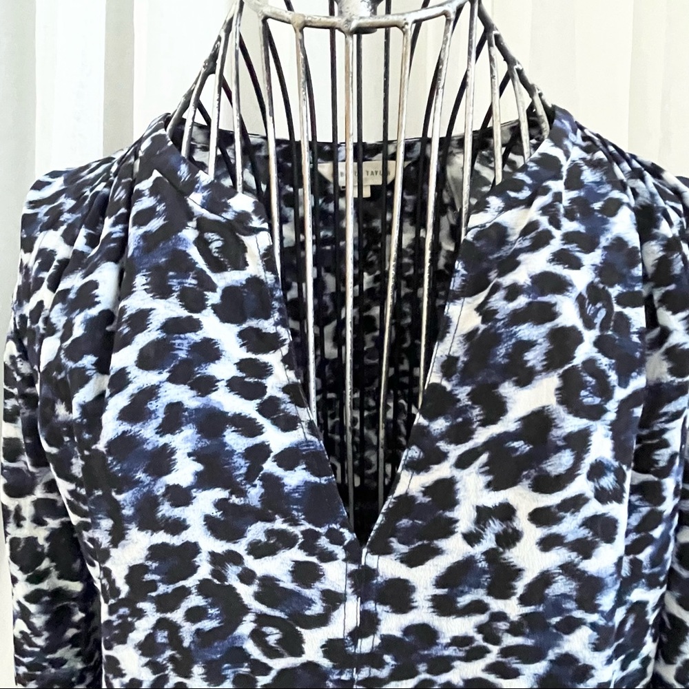 Rebecca Taylor Blue Silk Leopard Print Long Sleeves Shirt